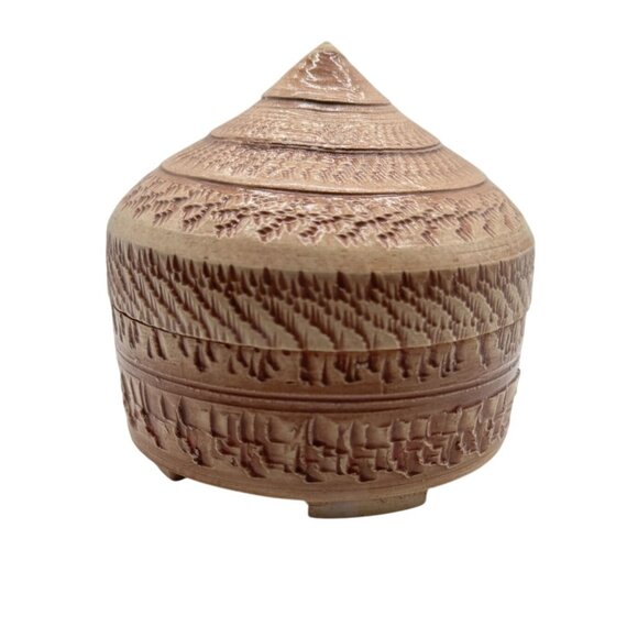 Ken Patterson Handcrafted Brown Textured Ceramic Box With Lid For Trinkets - Picture 1 of 7